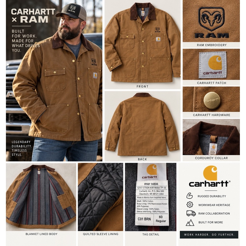 Carhartt C01 Chore Coat Mens 60 Regular Brown Duck RAM Logo Blanket Lined USA